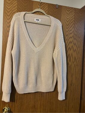 PINK Victoria's Secret Cream V-Neck Chunky Knit Sweater